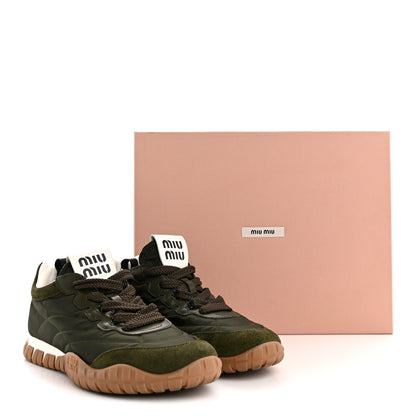 Miu Miu Nylon Scamosciato Suede Tyre Sneakers 38 Loden 11 of 11