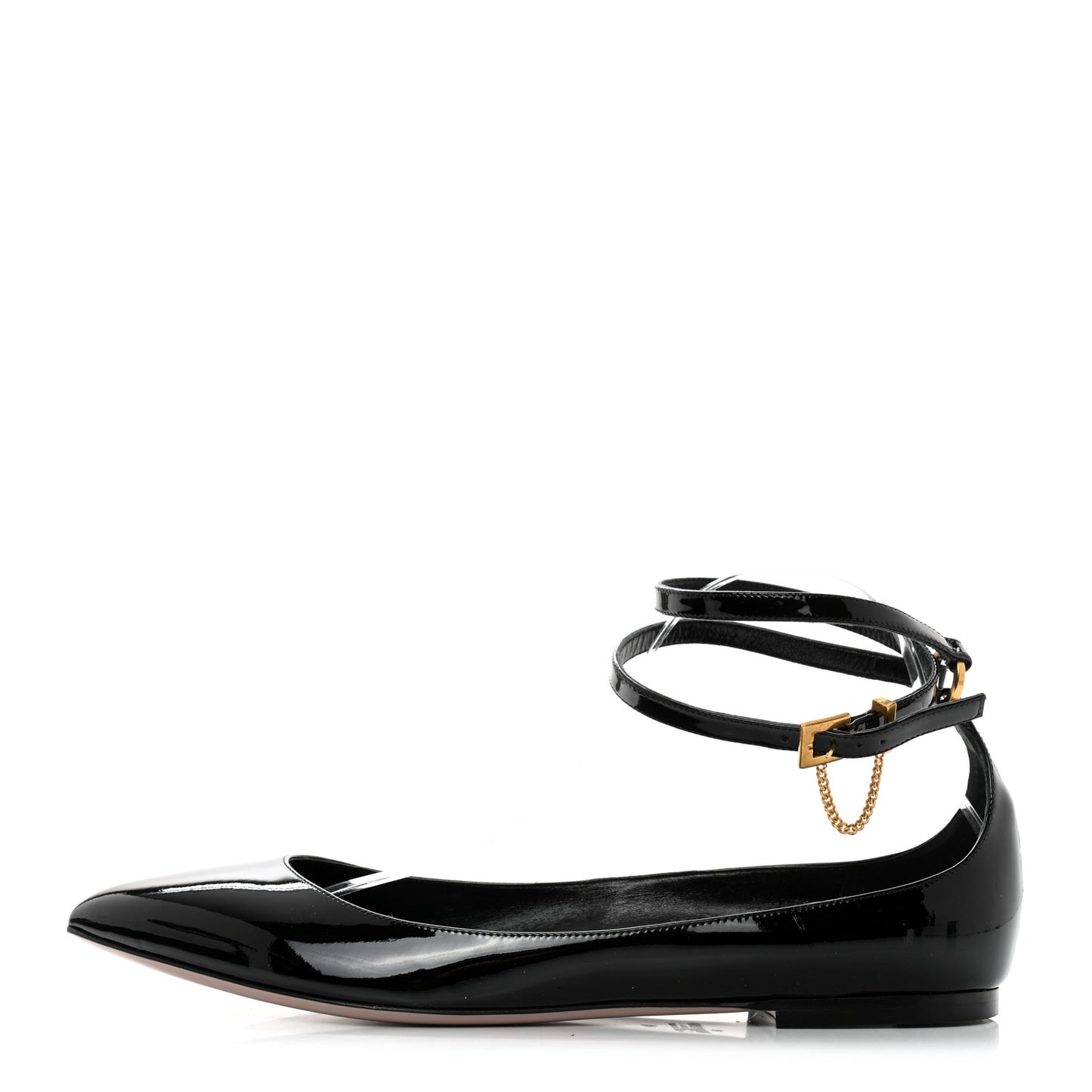 Patent Ballerina Ankle Strap Flats 41 Black