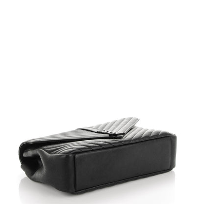 Saint Laurent Sheepskin Matelasse Chevron Monogram Monochrome Large College Satchel Black 4 of 6