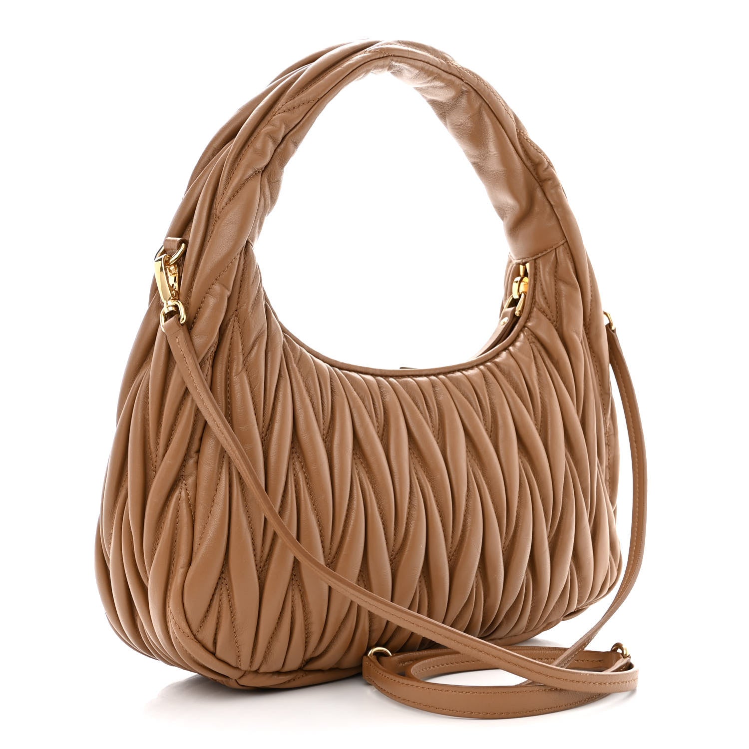 Miu Miu Nappa Matelasse Regular Wander Hobo Caramel 3 of 11