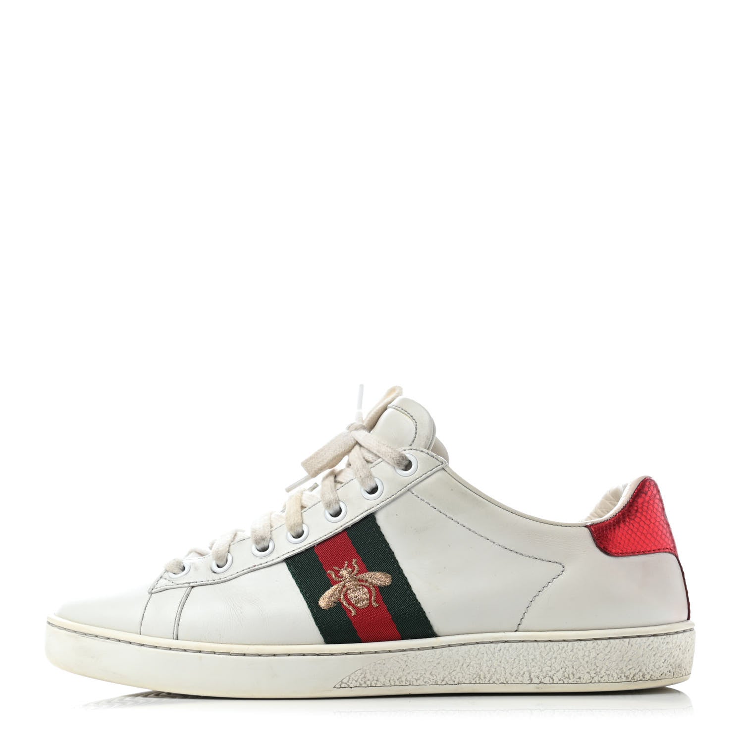 Gucci Calfskin Ayers Bee Embroidered Womens Ace Sneakers 39 White Green 1 of 6