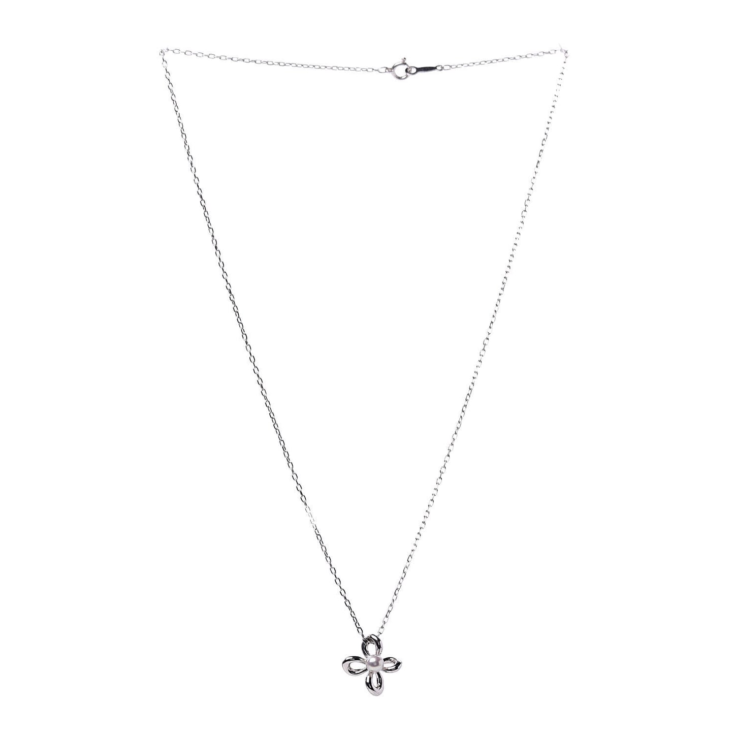 18K White Gold Pearl 4mm Flower Pendant Necklace