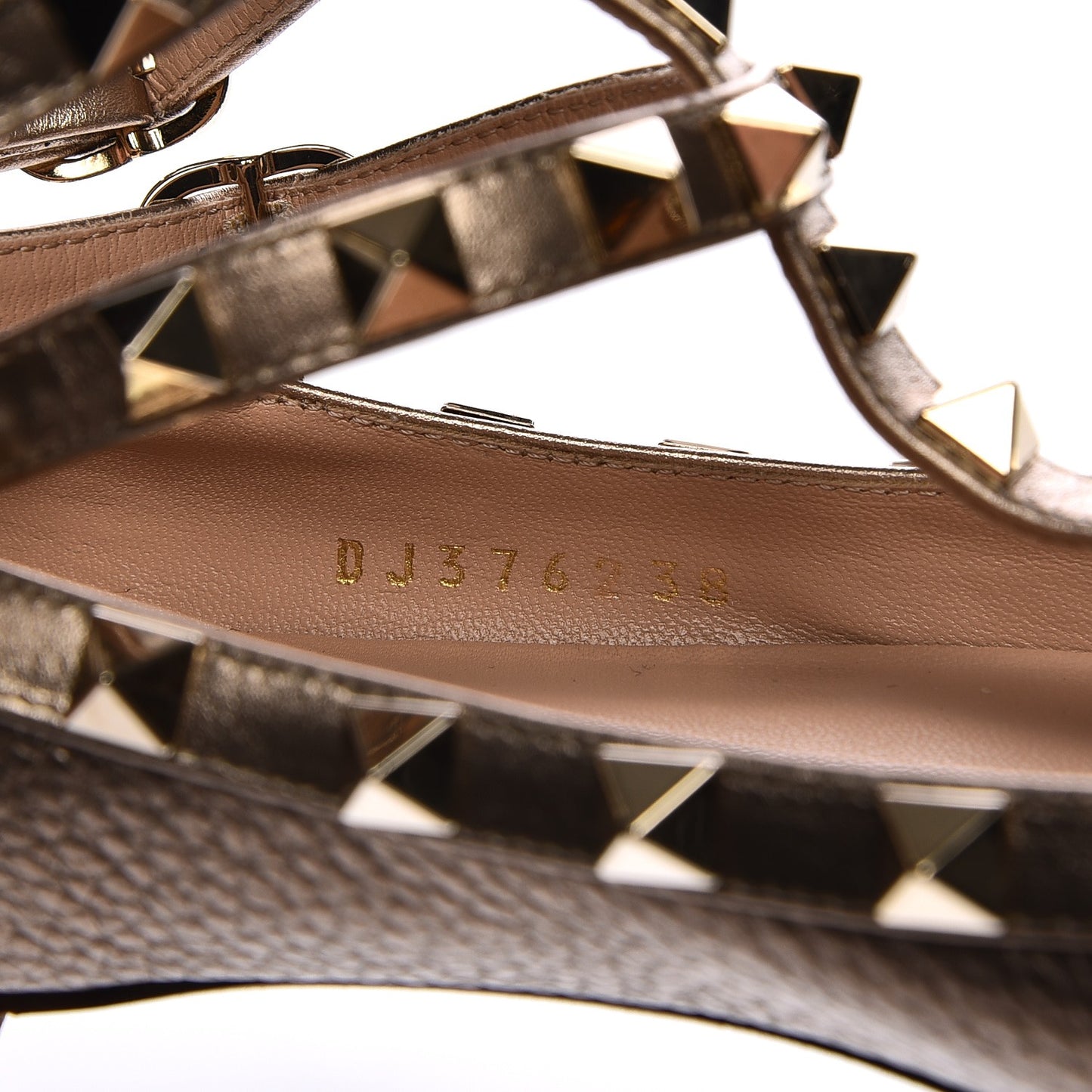 Metallic Pebbled Calfskin Rockstud Cage Ballerina Flats 38 Sasso