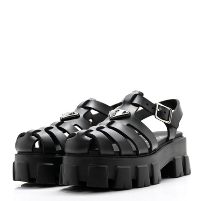 Prada Foam Rubber Triangle Logo Monolith 55mm Cage Sandals 39 Black 3 of 9