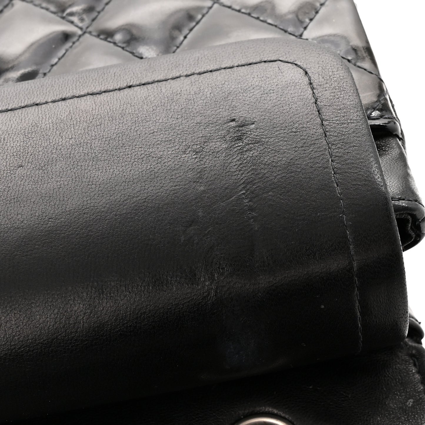 Patent Quilted Medium Double Flap Black