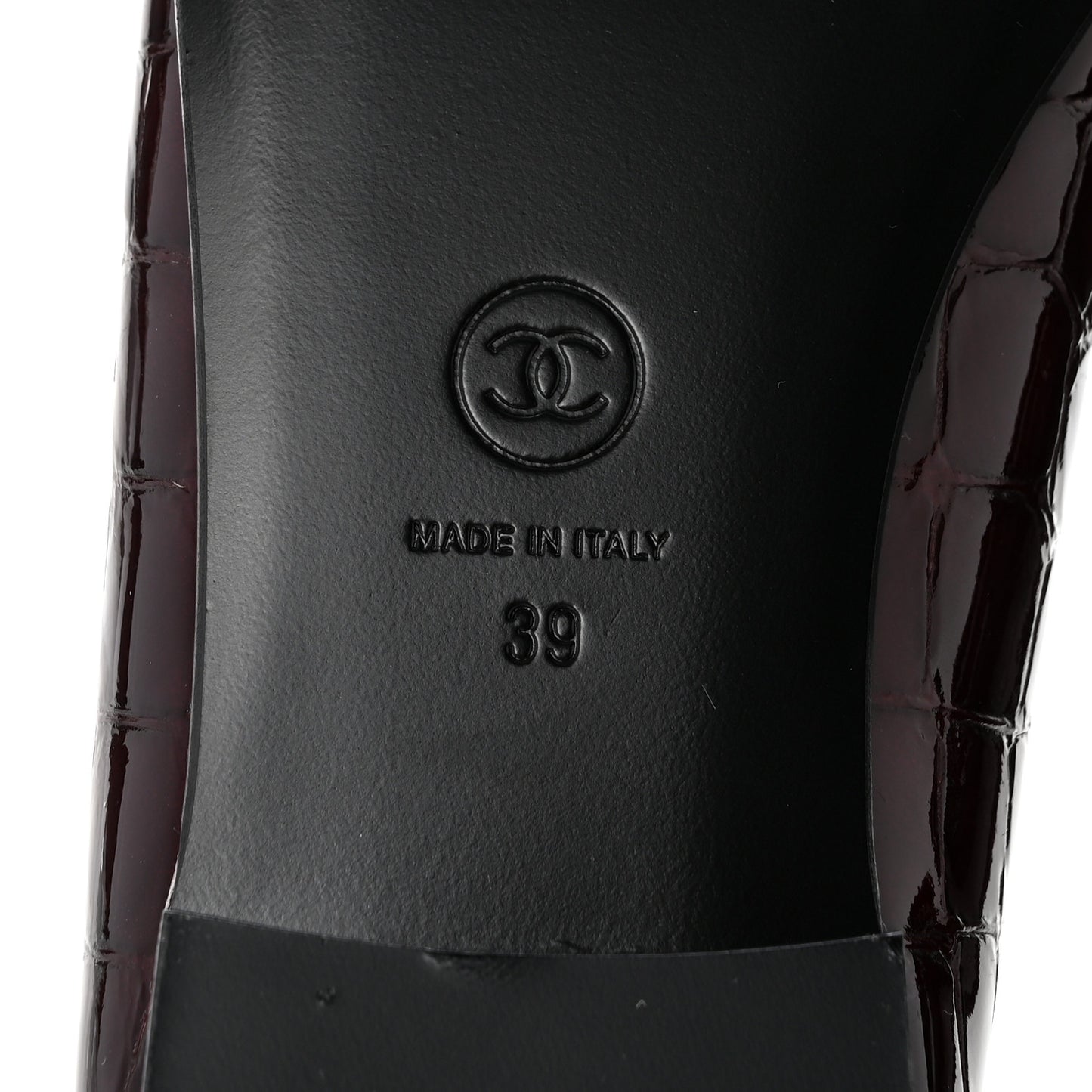 Patent Calfskin Crocodile Embossed Ballerina Flats 39 Dark Burgundy Black