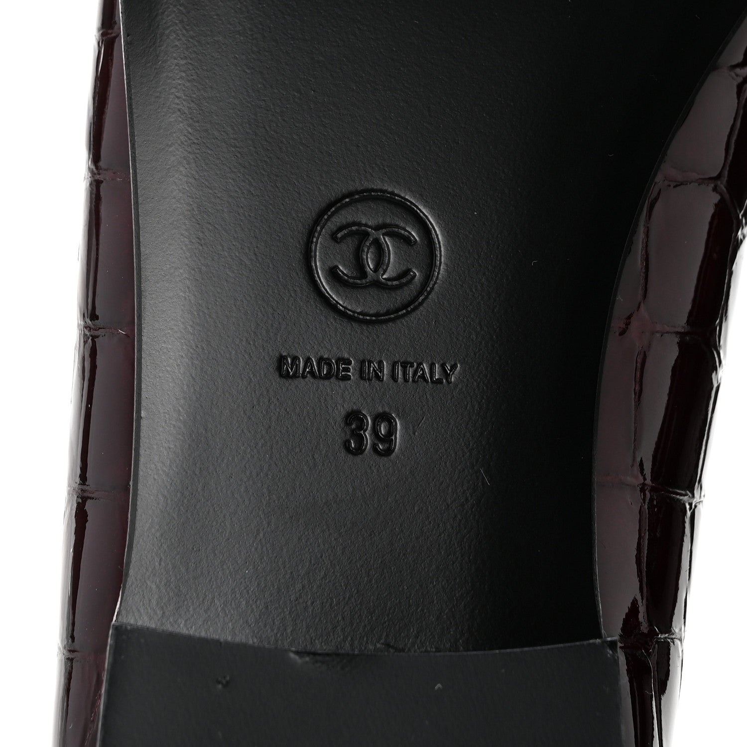 Chanel Patent Calfskin Crocodile Embossed Ballerina Flats 39 Dark Burgundy Black 7 of 9