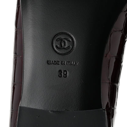 Chanel Patent Calfskin Crocodile Embossed Ballerina Flats 39 Dark Burgundy Black 7 of 9