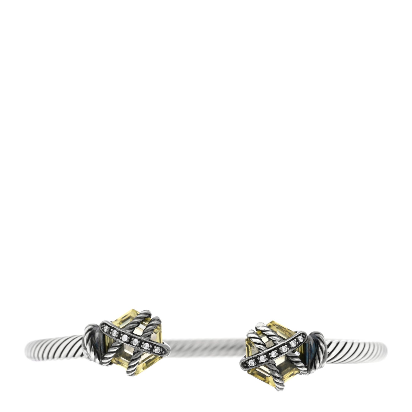 Sterling Silver Lemon Citrine Diamond 4mm Cable Wrap Bracelet