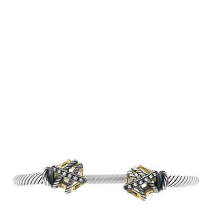 David Yurman Sterling Silver Lemon Citrine Diamond 4mm Cable Wrap Bracelet 1 of 3