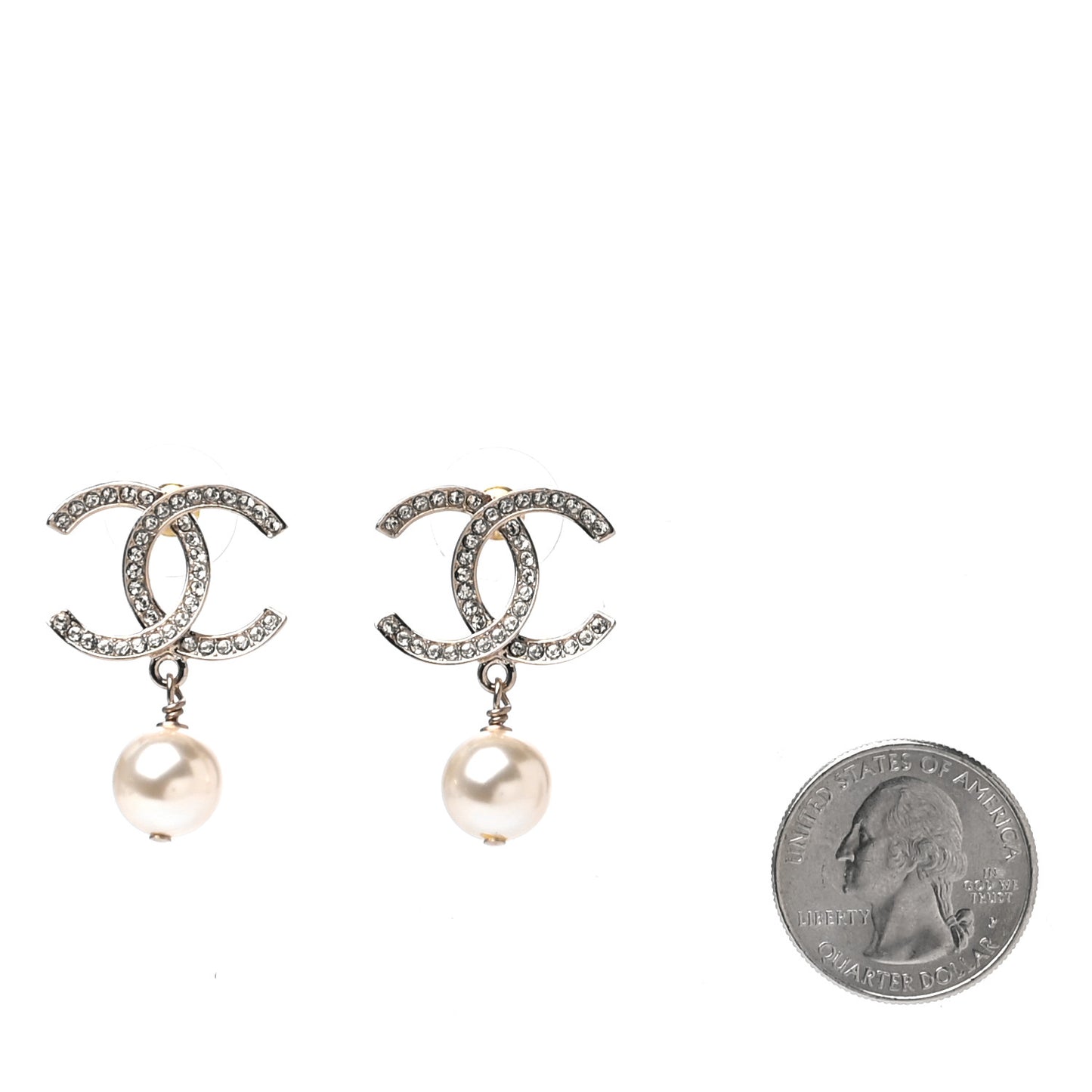 Crystal Pearl CC Drop Earrings Gold