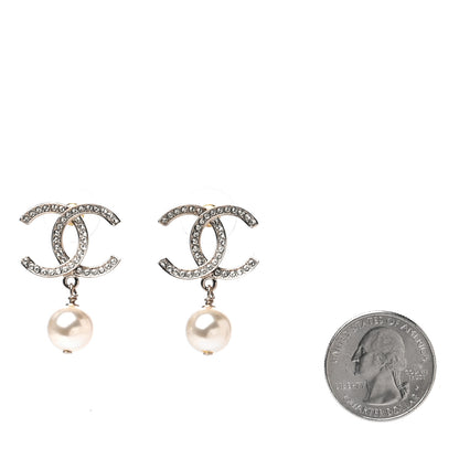Chanel Crystal Pearl CC Drop Earrings Gold 2 of 3
