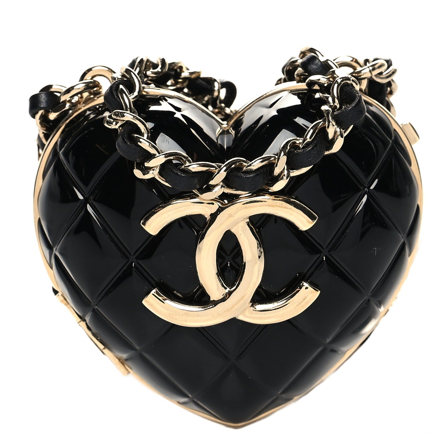 Resin CC Heart Crossbody Locket Necklace Gold Black