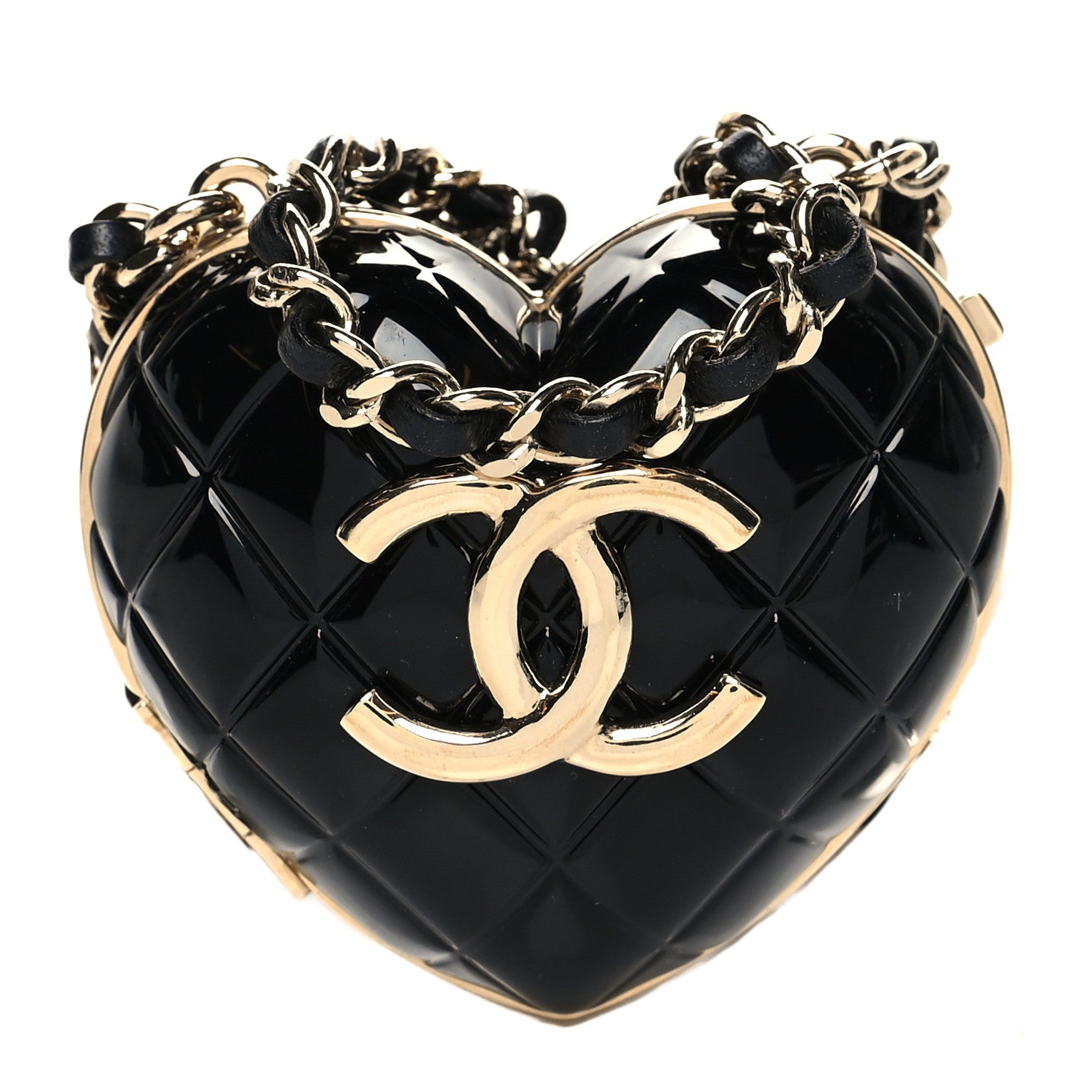 Chanel Resin CC Heart Crossbody Locket Necklace Gold Black 1 of 9