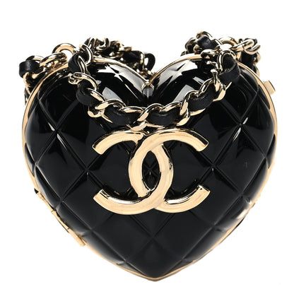 Chanel Resin CC Heart Crossbody Locket Necklace Gold Black 1 of 9
