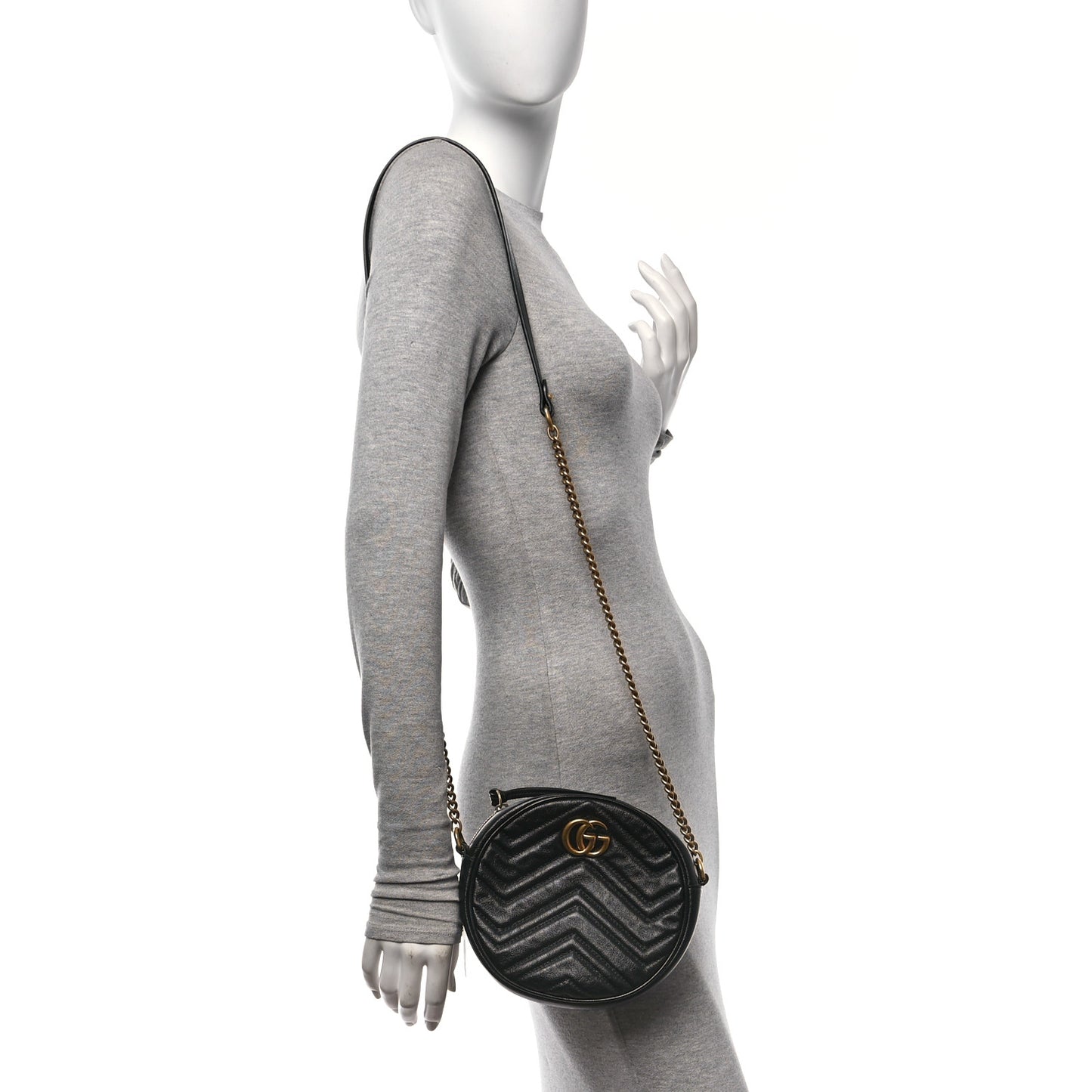 Azalea Calfskin Matelasse Heart Mini GG Marmont Round Shoulder Bag Black