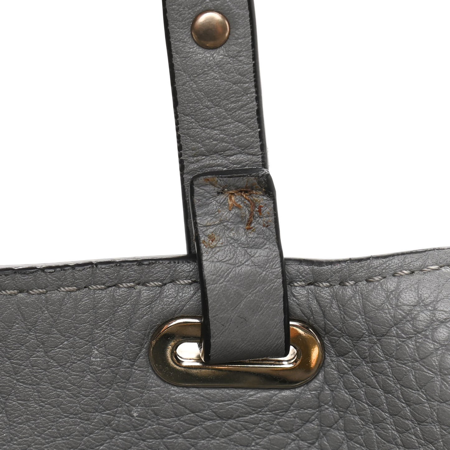 Grained Calfskin Small Rockstud Tote Grey