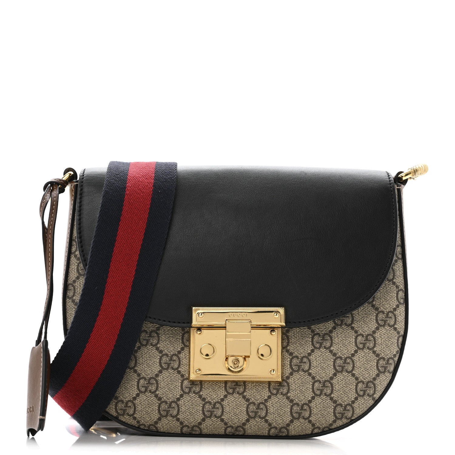 Gucci GG Supreme Monogram Web Medium Padlock Messenger Shoulder Bag Black 1 of 15