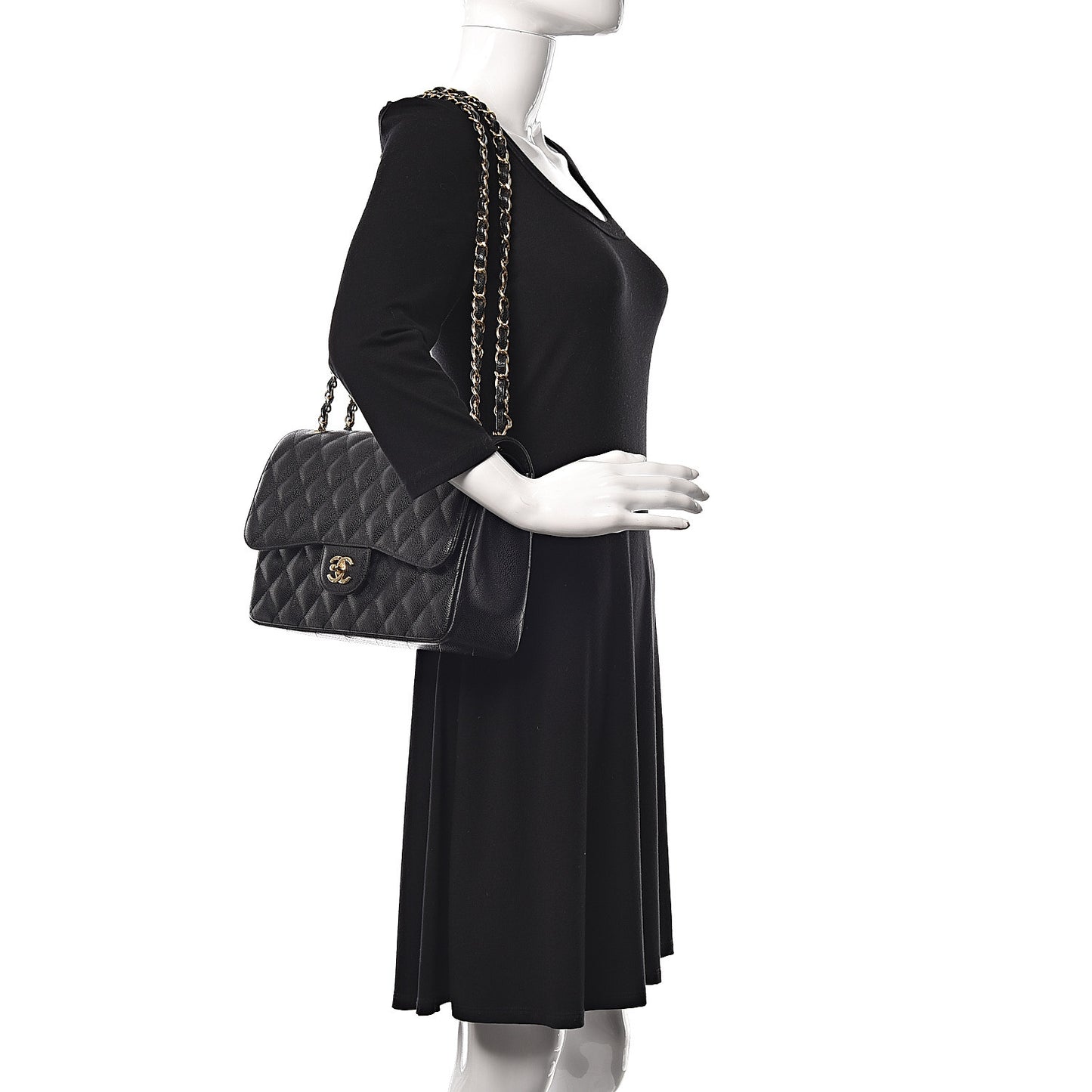 Caviar Quilted Jumbo Double Flap Black