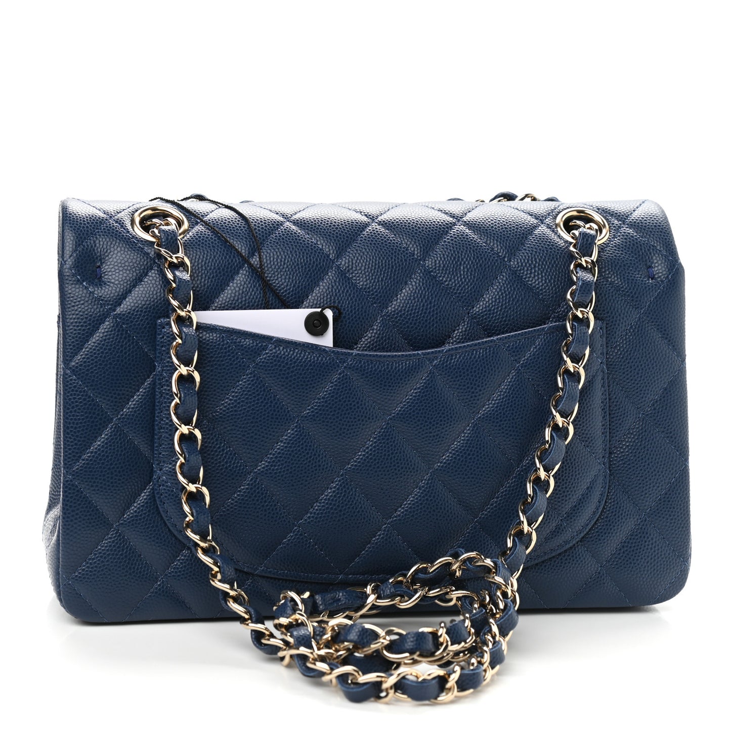 Caviar Quilted Small Double Flap Dark Blue