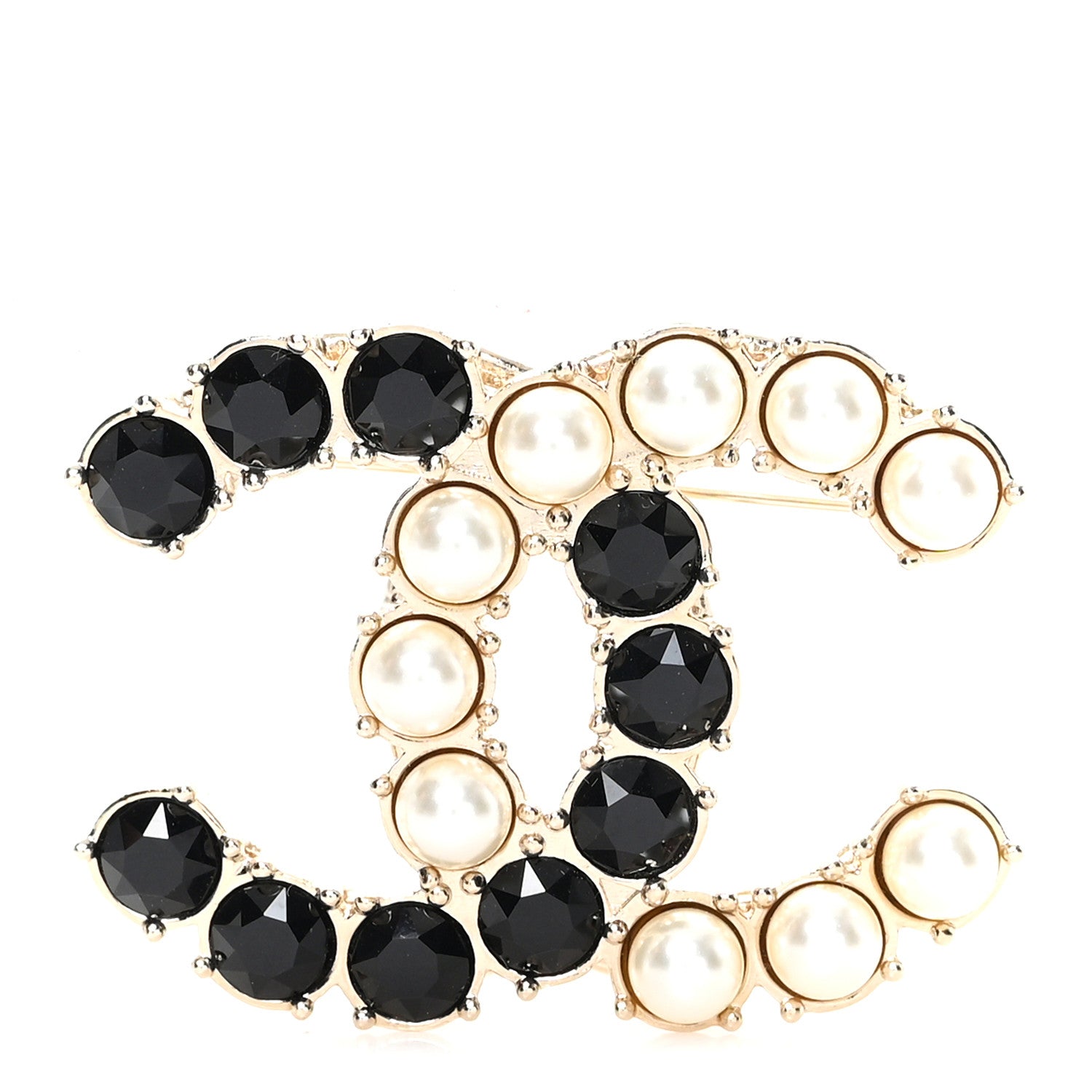 Chanel Crystal Pearl CC Dazzling Domino Brooch Gold Black Pearly White 1 of 3