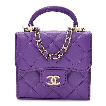Chanel Lambskin Quilted Top Handle Flap Clutch With Chain Purple 1 of 13