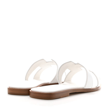 Hermes Box Calfskin Oran Sandals 37 White 4 of 9