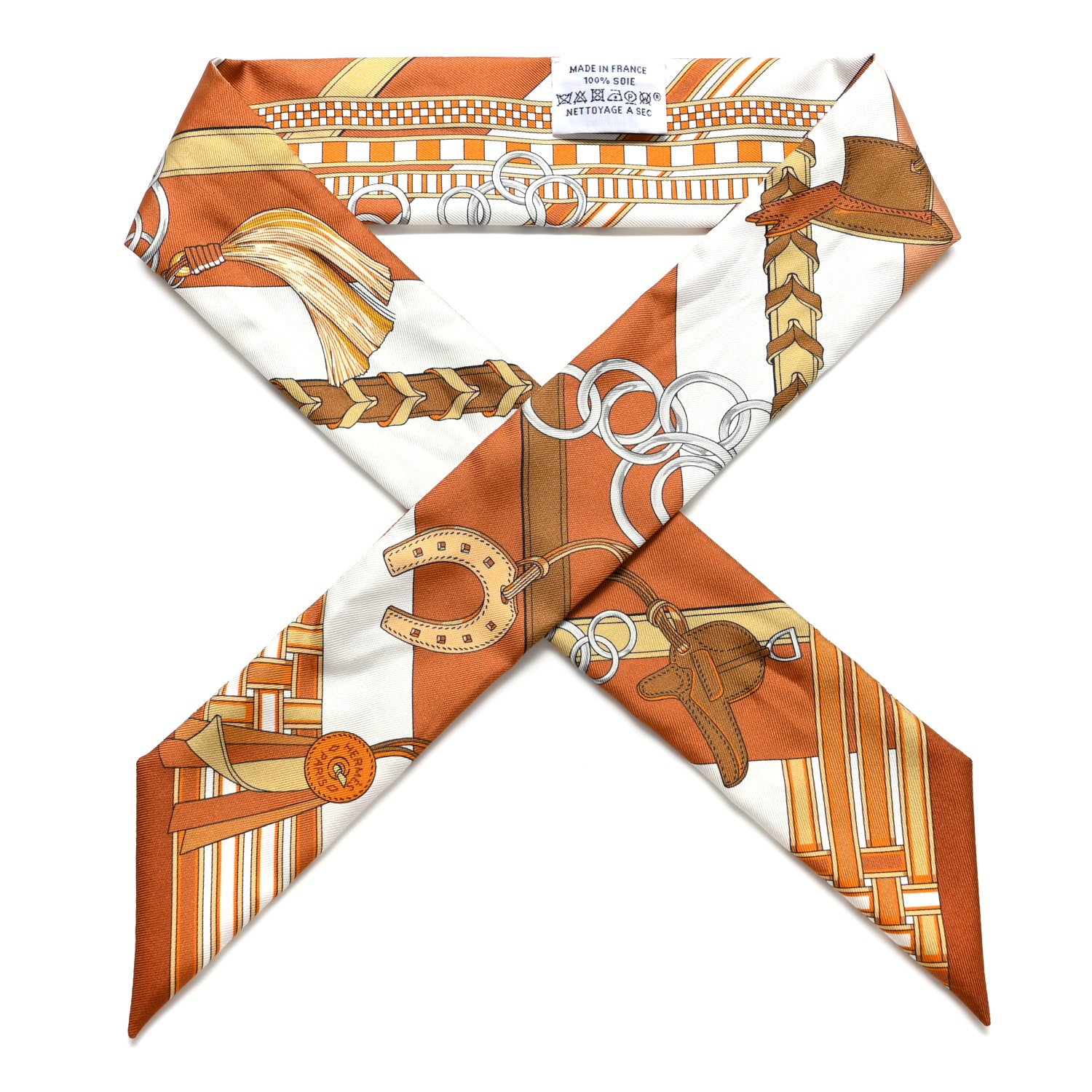 Hermes Silk Brides et Gris Twilly Caramel White Bronze 1 of 6