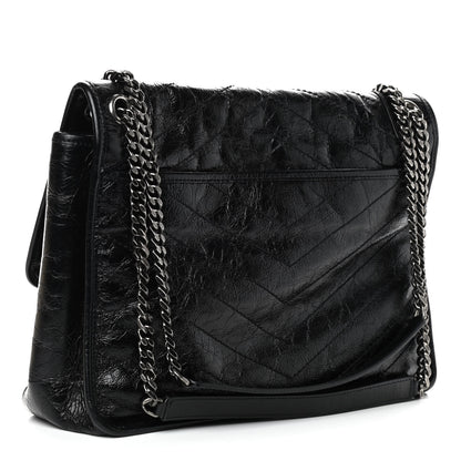 Saint Laurent Crinkled Calfskin Matelasse Monogram Large Niki Chain Satchel Black 3 of 9