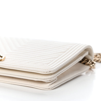 Chanel Caviar Chevron Boy Wallet On Chain WOC White 10 of 12