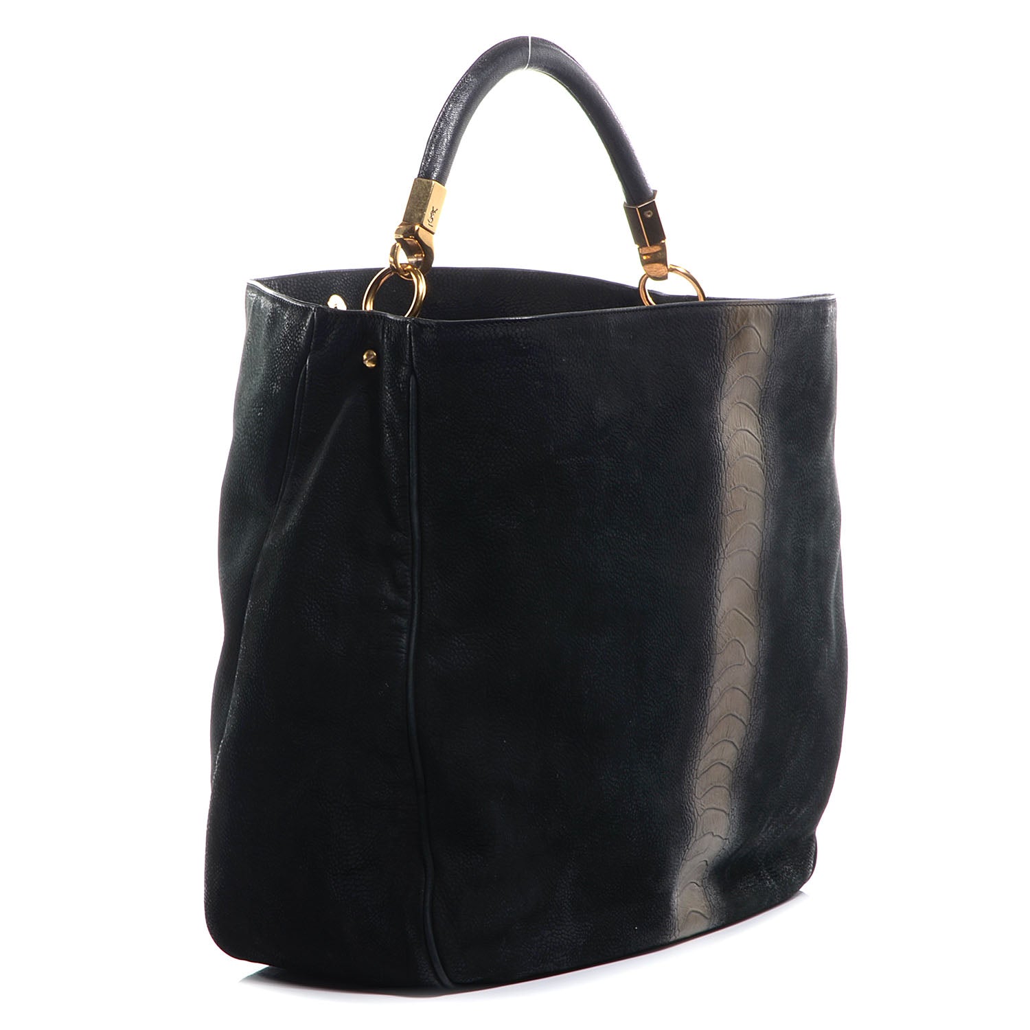 Saint Laurent Ostrich Stamped Nubuck Large Roady Hobo Black 3 of 8