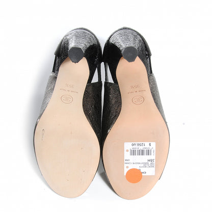 Chanel Metallic Crinkled Calfskin Peep Toe Heels 35.5 Dark Silver 5 of 6