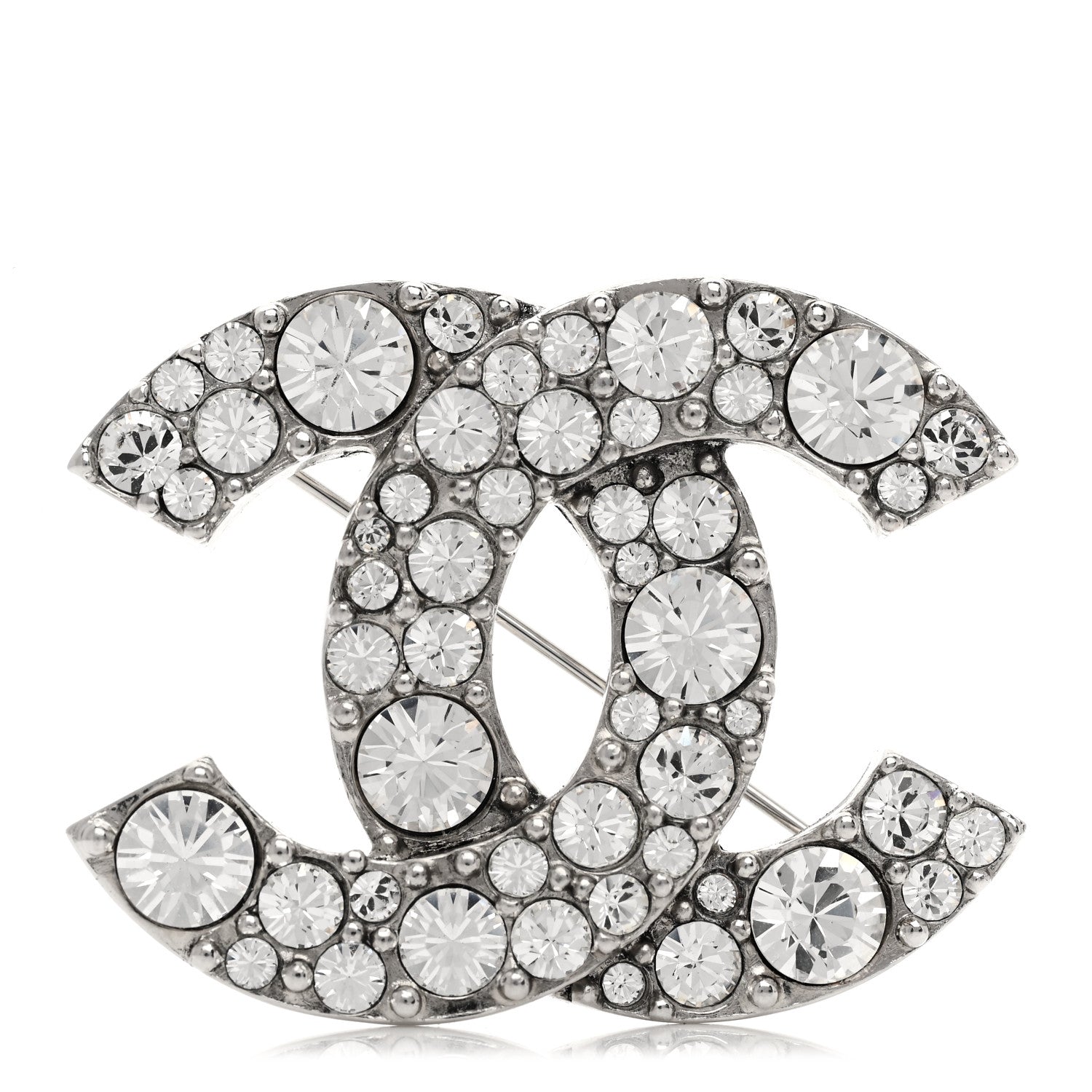 Chanel Crystal Large CC Brooch Silver 1 of 4