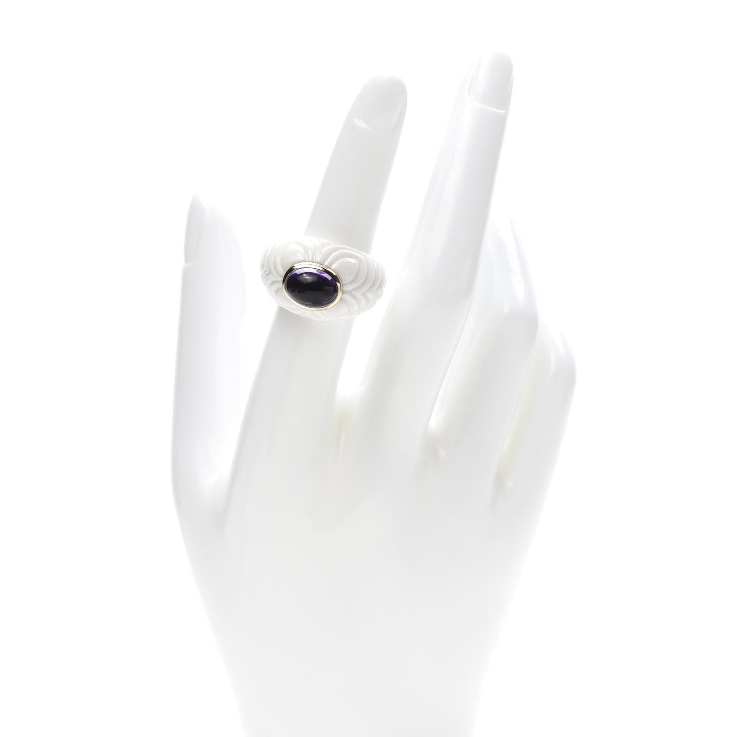 Bulgari 18K Yellow Gold Porcelain Amethyst Chandra Ring 53 6.25 2 of 5