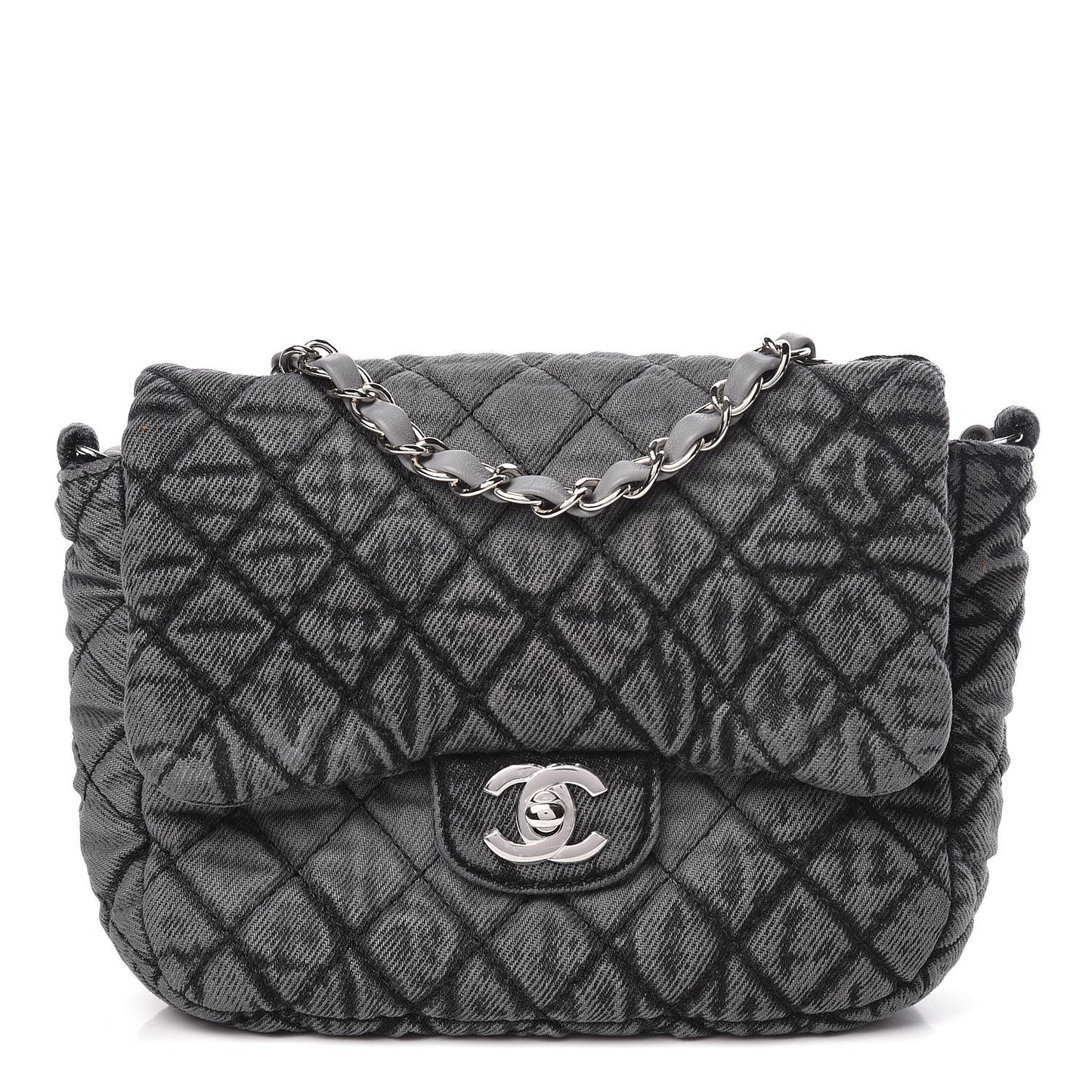Washed Denim Quilted Small Denimpression Flap Grey Black