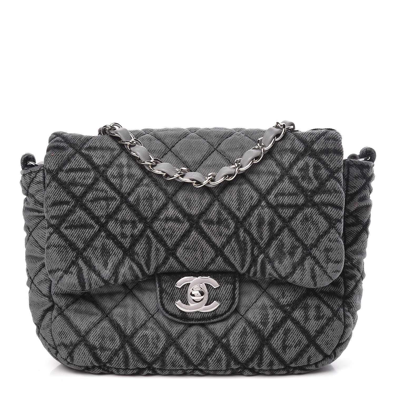 Chanel Washed Denim Quilted Small Denimpression Flap Grey Black 1 of 10