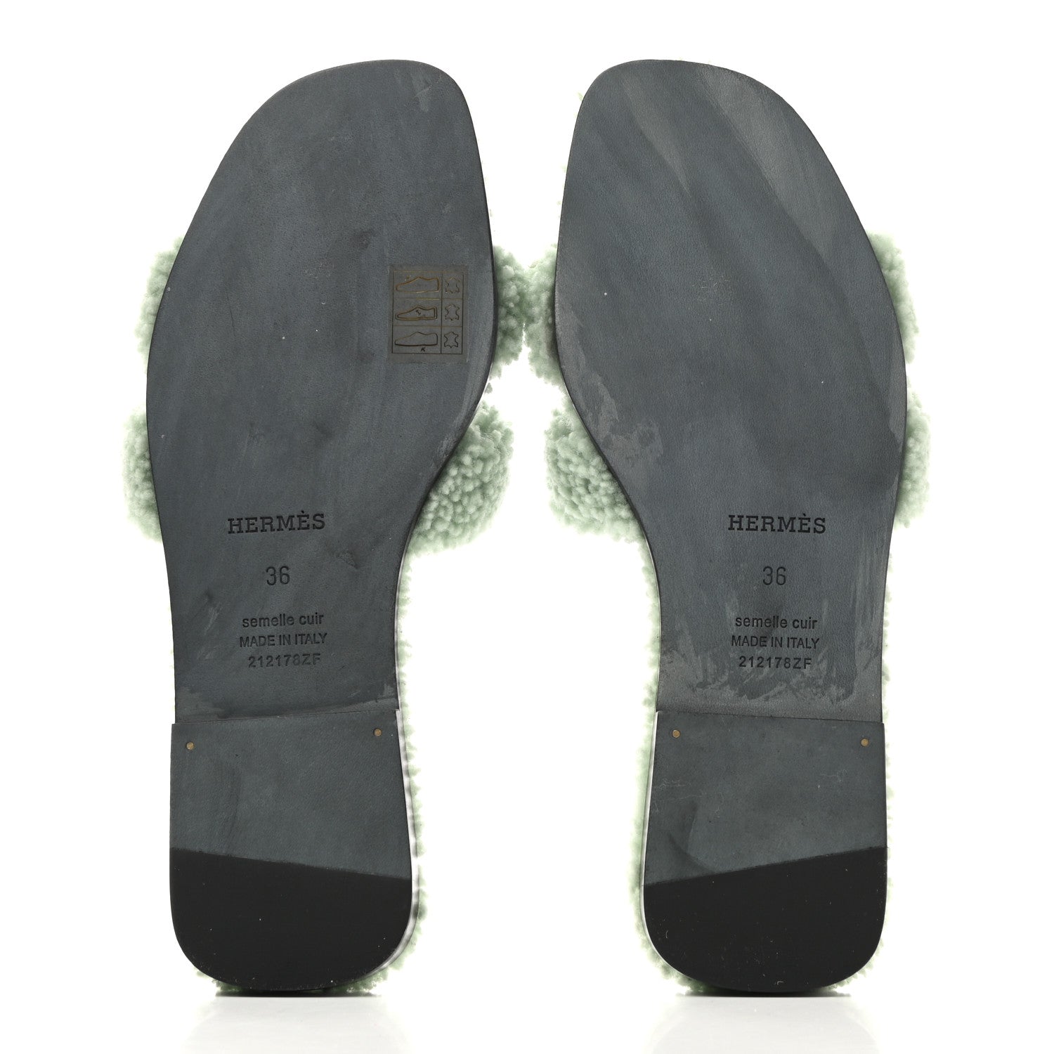 Hermes Woolskin Oran Sandals 36 Vert D'Eau 5 of 8
