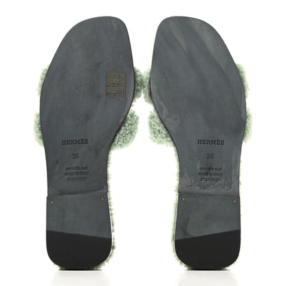 Hermes Woolskin Oran Sandals 36 Vert D'Eau 5 of 8