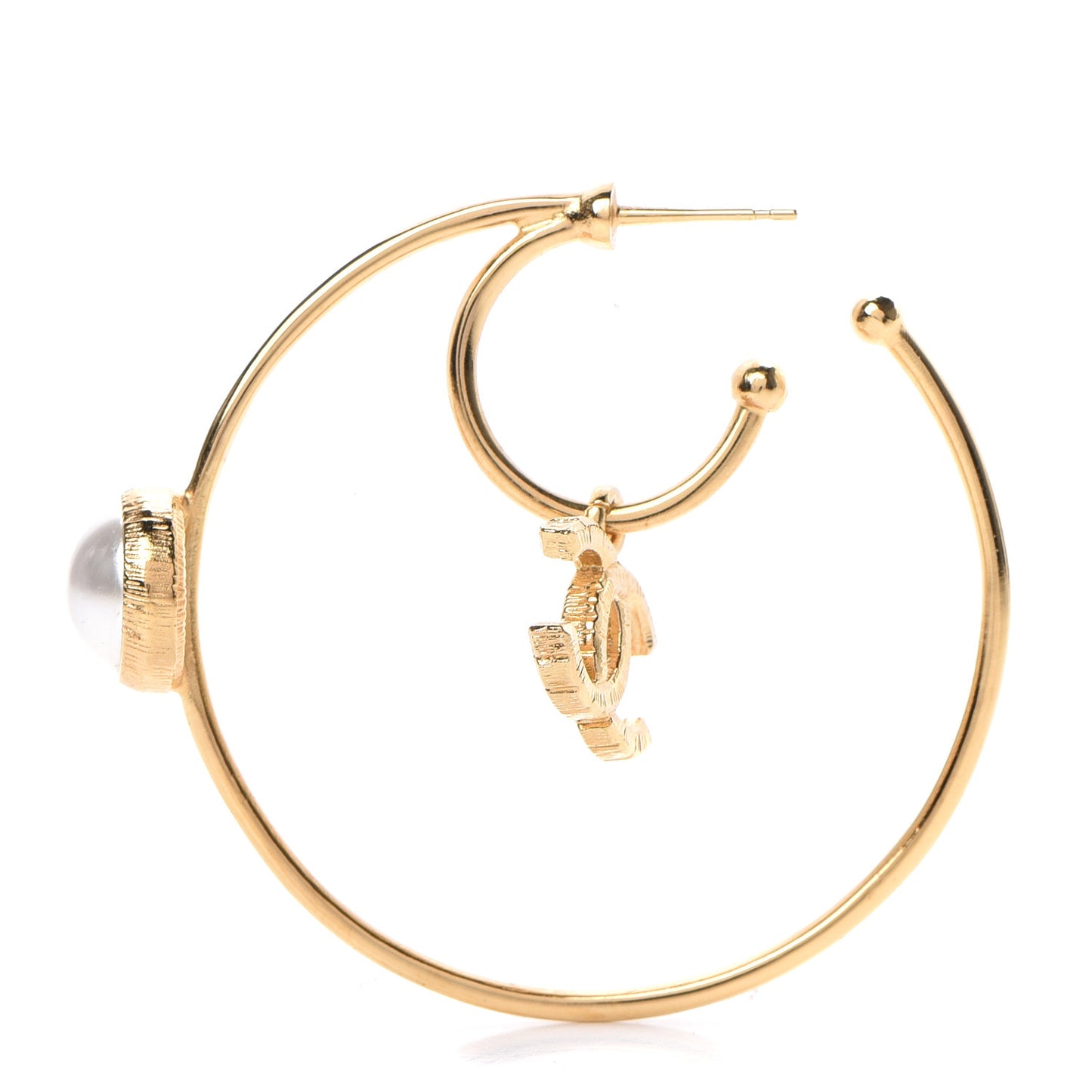 Pearl CC Tags Hoop Earrings Gold