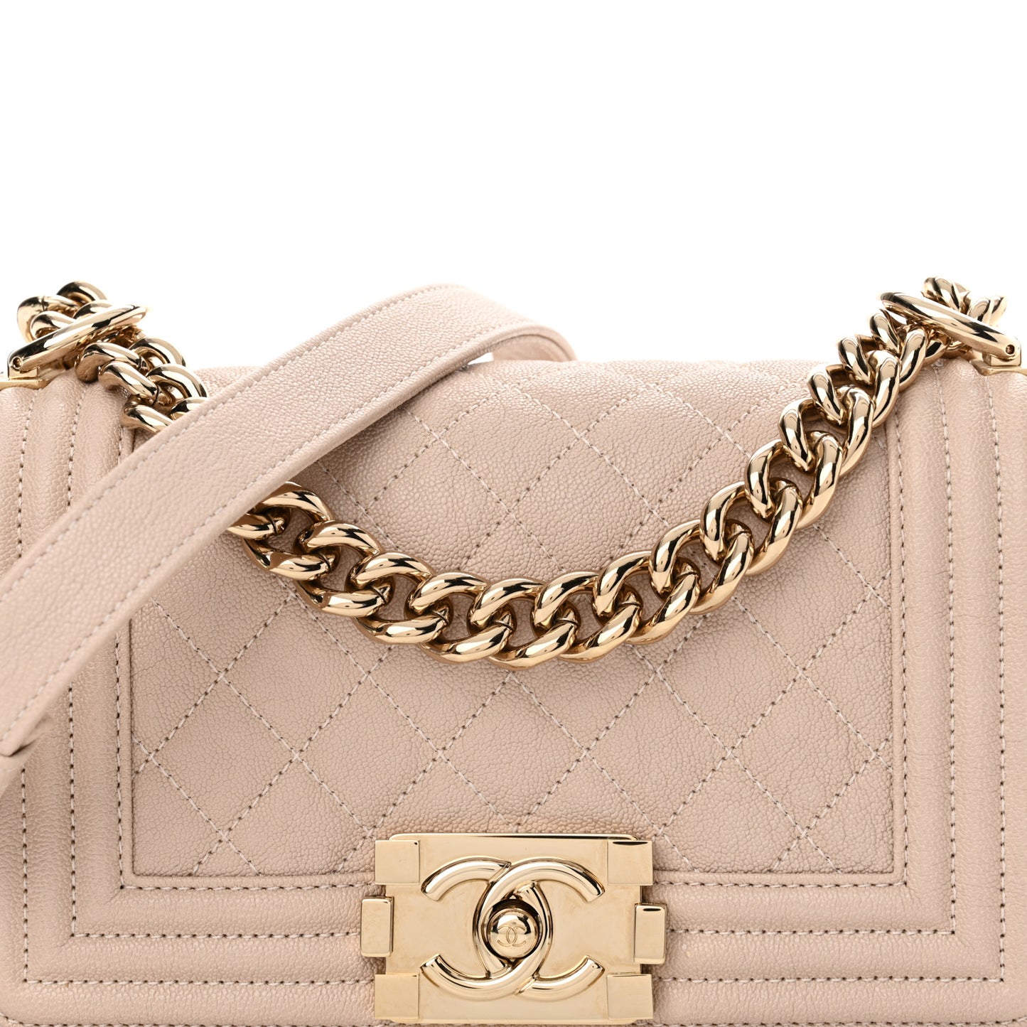 Caviar Quilted Small Boy Flap Light Beige