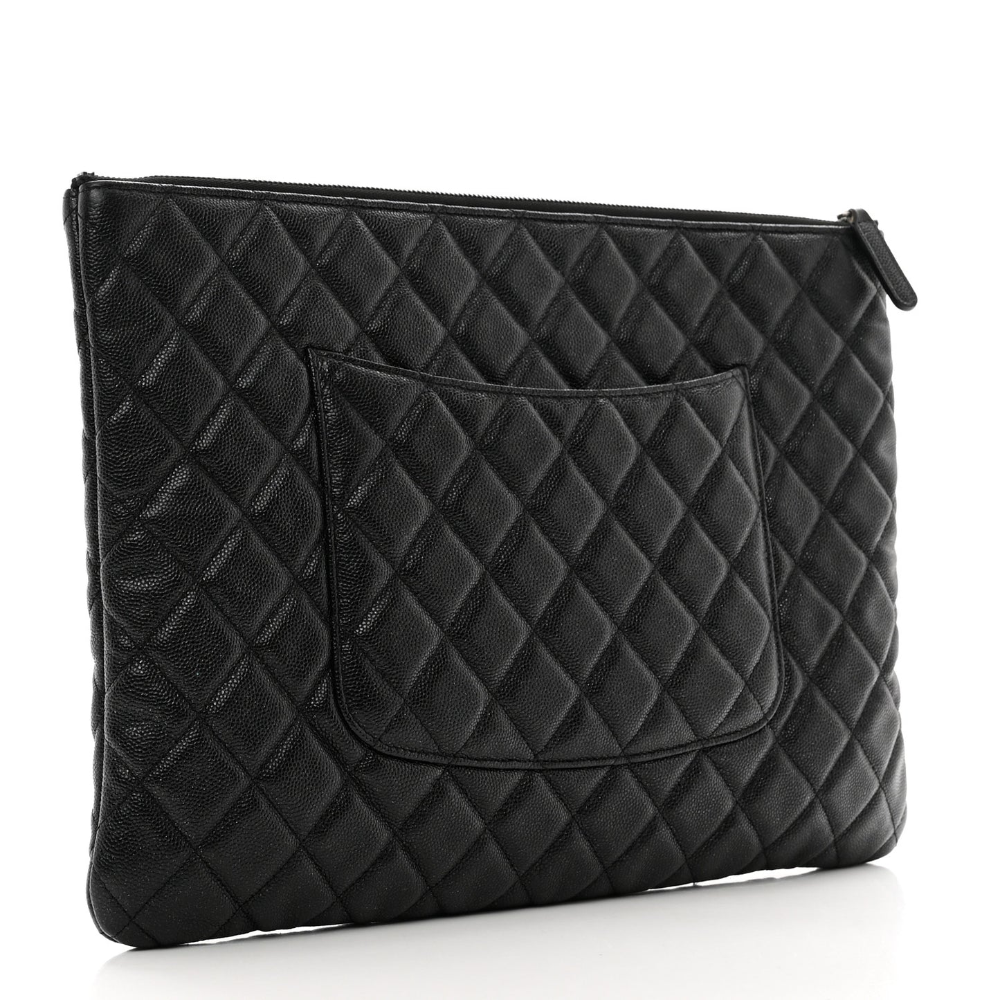 Iridescent Caviar Quilted Large Cosmetic Case Black