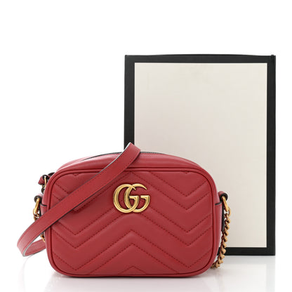 Gucci Calfskin Matelasse Mini GG Marmont Chain Shoulder Bag Hibiscus Red 13 of 13