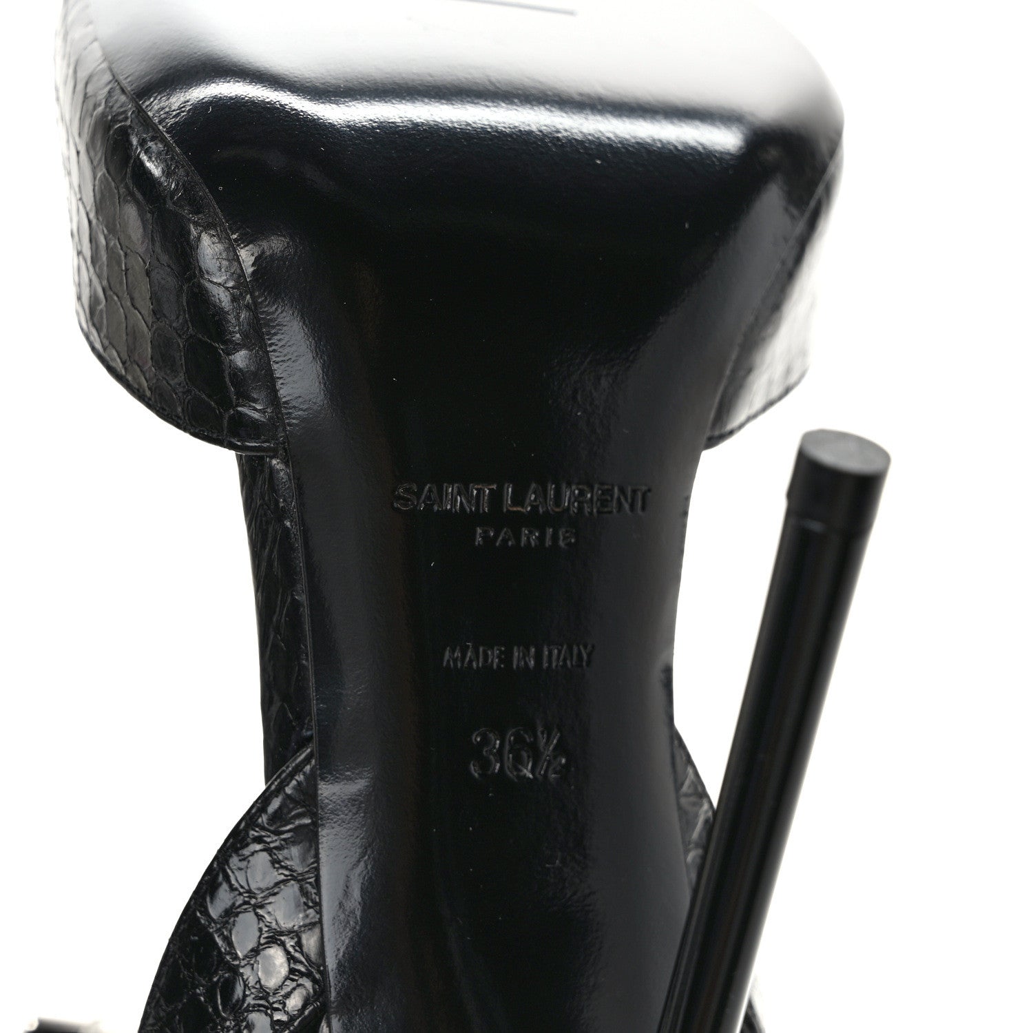 Saint Laurent Ayers Snakeskin Embossed Crystal Giqua 115 Sandals 36.5 Black 6 of 7
