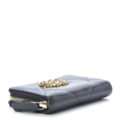 Chanel Shiny Goatskin Quilted Chanel 19 Zip Around Coin Purse Wallet Black 4 of 8