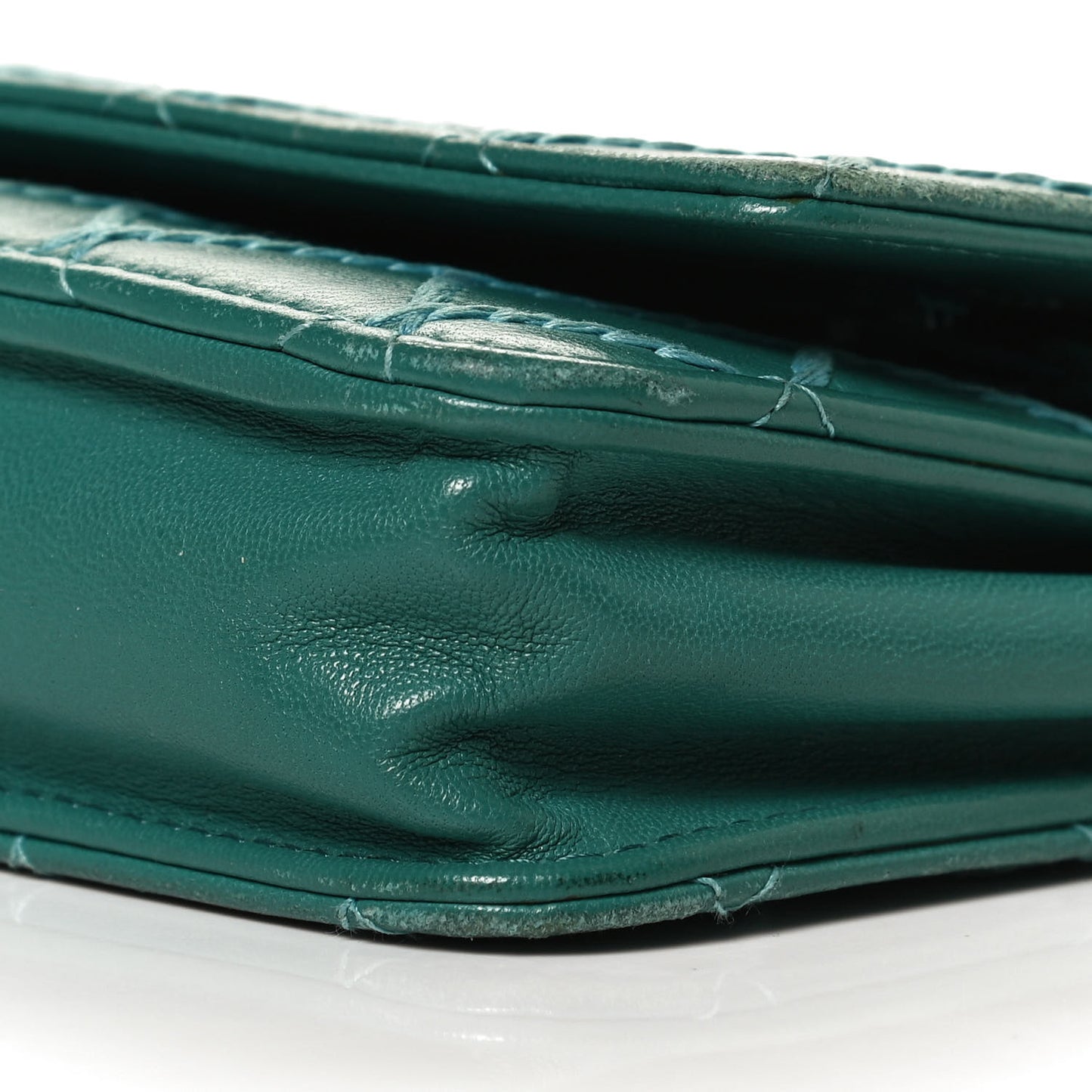 Calfskin Diamond Stitch Wallet On Chain WOC Turquoise