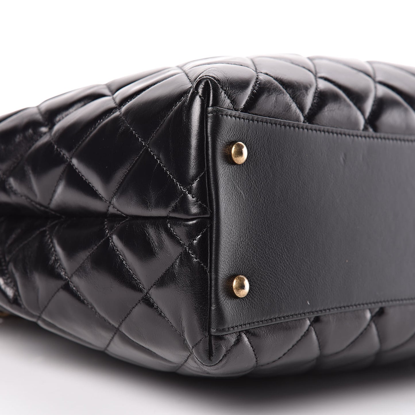 Calfskin Quilted Large Gold Bar Top Handle Tote Black