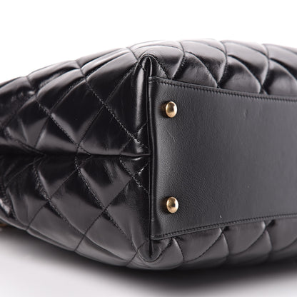 Chanel Calfskin Quilted Large Gold Bar Top Handle Tote Black 11 of 13