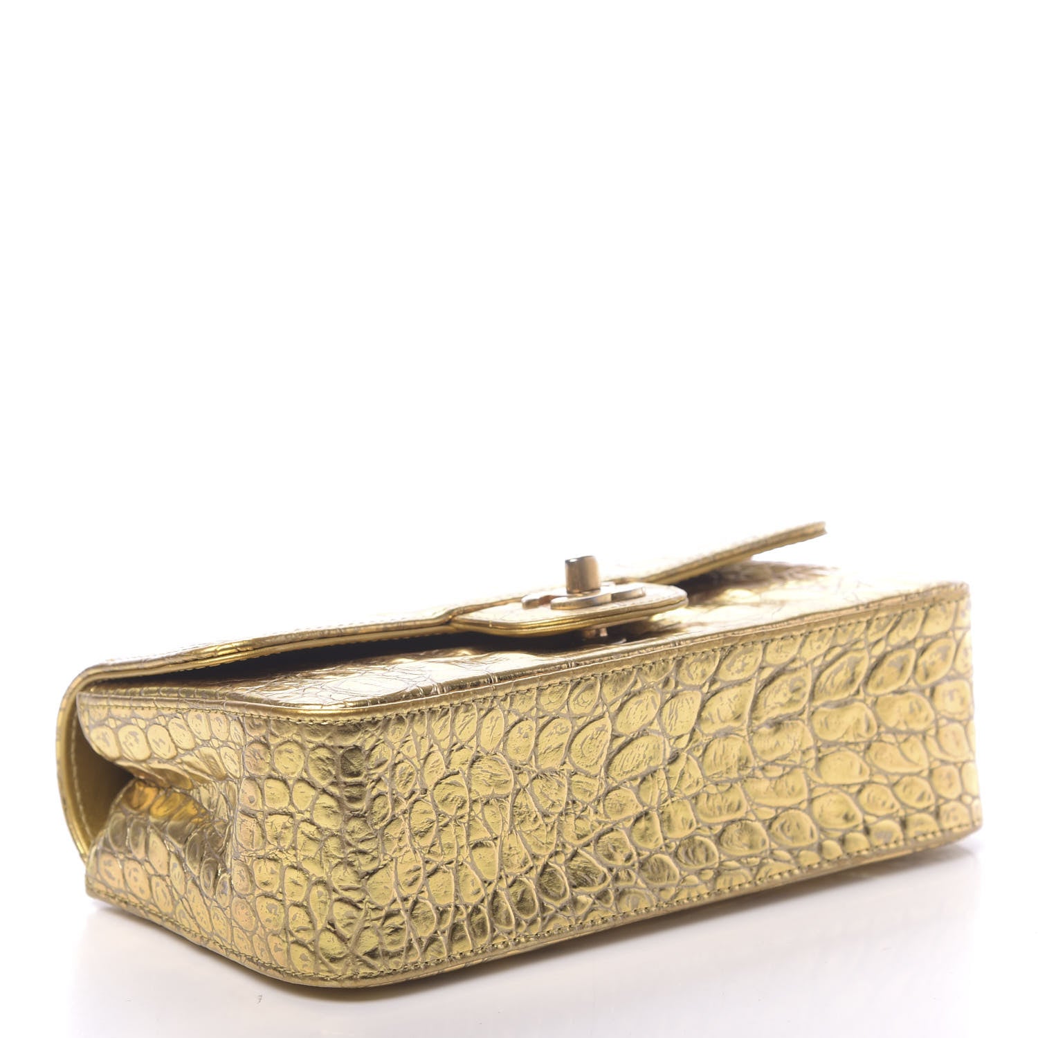Chanel Metallic Calfskin Crocodile Embossed Cocodile Rectangular Mini Flap Gold 4 of 11