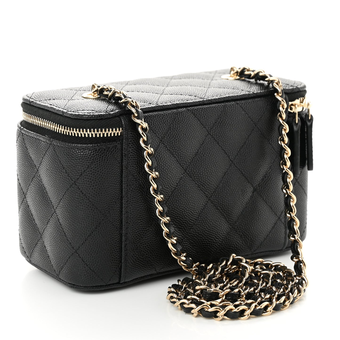 Caviar Quilted Small Vanity Case With Chain Black