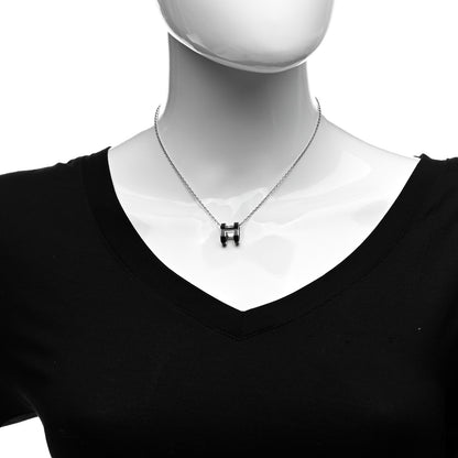 Hermes Lacquered Palladium Pop H Pendant Necklace Black 2 of 5